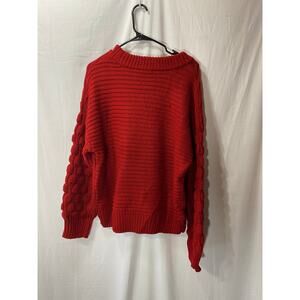 NWT Elodie Garnet Red Chunk Knit Pullover Bubble Sleeve Sweater XL
